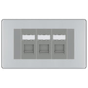 BG Screwless Polished Chrome 3 Gang RJ45 Cat6 Data Socket Outlet Grey Inserts by British General (BG-FPCRJ453G)