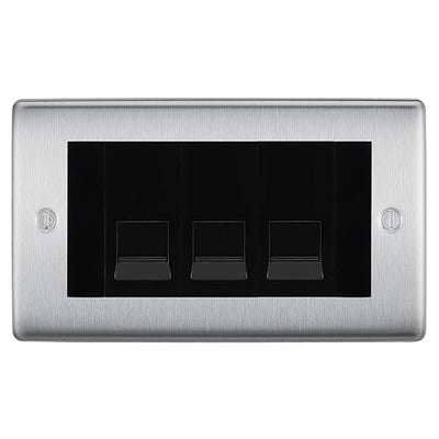 BG Nexus Brushed Steel 3 Gang IDC Secondary Telephone Socket - Black Insert by British General (BG-NBSBTS3B)