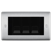 BG Nexus Brushed Steel 3 Gang IDC Secondary Telephone Socket - Black Insert by British General (BG-NBSBTS3B)