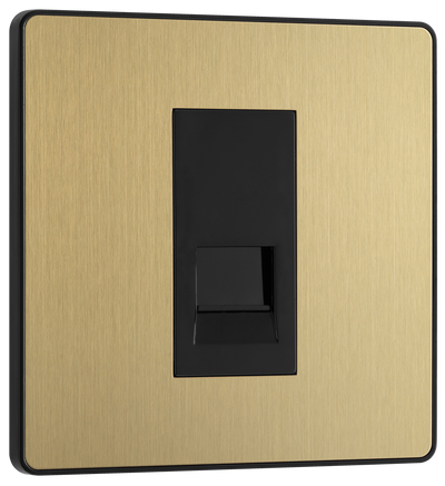PCDSBBTM1B Front - This Evolve Satin Brass master telephone socket from British General uses a screw terminal connection, and should be used where your telephone line enters your property. This is the best place to connect your router as it's where you're most likely to get the best performance and fastest speeds for your broaCPand.