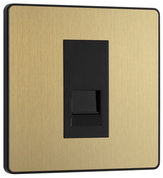 PCDSBBTM1B Front - This Evolve Satin Brass master telephone socket from British General uses a screw terminal connection, and should be used where your telephone line enters your property. This is the best place to connect your router as it's where you're most likely to get the best performance and fastest speeds for your broaCPand.