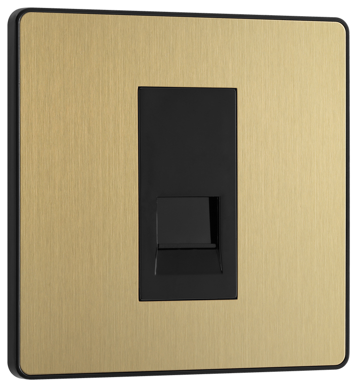 PCDSBBTM1B Front - This Evolve Satin Brass master telephone socket from British General uses a screw terminal connection, and should be used where your telephone line enters your property. This is the best place to connect your router as it's where you're most likely to get the best performance and fastest speeds for your broaCPand.