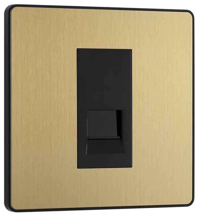 PCDSBBTM1B Front - This Evolve Satin Brass master telephone socket from British General uses a screw terminal connection, and should be used where your telephone line enters your property. This is the best place to connect your router as it's where you're most likely to get the best performance and fastest speeds for your broaCPand.