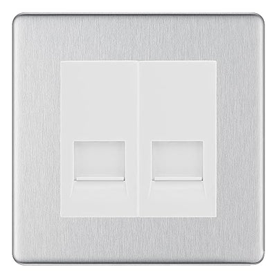 BG Screwless Brushed Steel Double RJ11 Telephone Socket FBSRJ112 - White Insert by British General (BG-FBSRJ112W)