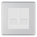 BG Screwless Brushed Steel Double RJ11 Telephone Socket FBSRJ112 - White Insert