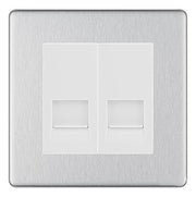 BG Screwless Brushed Steel Double RJ11 Telephone Socket FBSRJ112 - White Insert by British General (BG-FBSRJ112W)