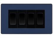 BG Evolve Matt Blue 4-Gang Light Switch 2x 2-Way + 2x Intermediate – Black Inserts