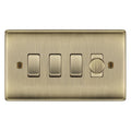 BG Antique Brass 4 Gang Switch 1x Trailing Edge LED Dimmer 3x 2 Way Custom Grid