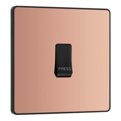 BG Evolve Polished Copper 10AX 1 Way Press Switch PCDCP14B with 35mm Steel Back Box
