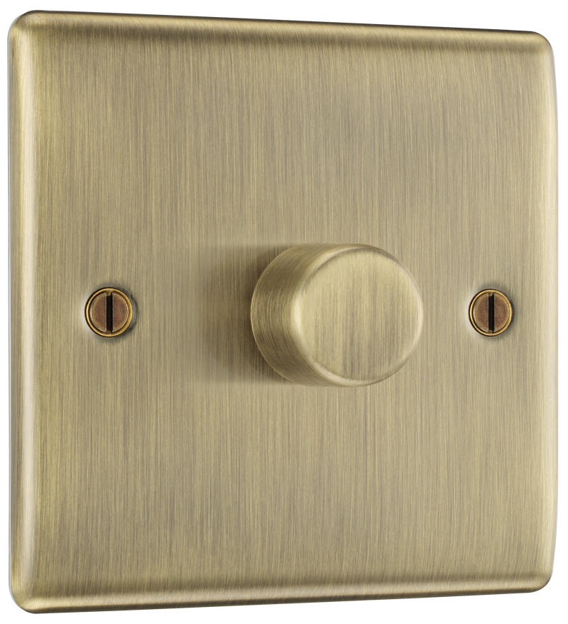 BG NAB81 Antique Brass Trailing Edge Single Dimmer Switch 1 Gang 2 Way LED