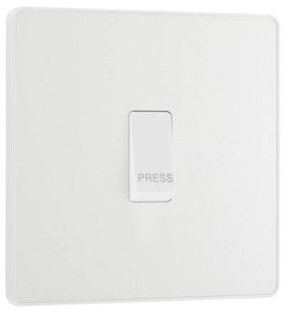 PCDCL14W Front - This Evolve pearlescent white bell push switch from British General is ideal for use where access is restricted such as office buildings or hospitals, where visitors need to let those inside know they have arrived.