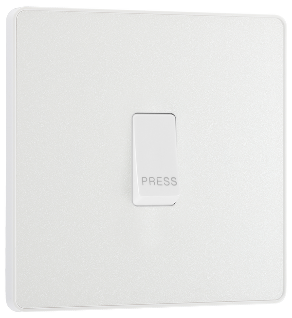 PCDCL14W Front - This Evolve pearlescent white bell push switch from British General is ideal for use where access is restricted such as office buildings or hospitals, where visitors need to let those inside know they have arrived.