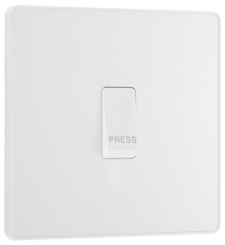 PCDCL14W Front - This Evolve pearlescent white bell push switch from British General is ideal for use where access is restricted such as office buildings or hospitals, where visitors need to let those inside know they have arrived.