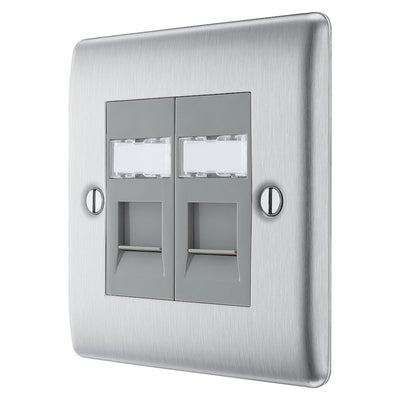BG Nexus Brushed Steel 2 Gang RJ45 Double Data Outlet NBSRJ452 with 35mm Steel Back Box