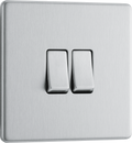 BG Electrical FBS42 Nexus Screwless Flat-Plate Double Light Switch Brushed Steel 2 Way 10A