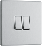 BG Electrical FBS42 Nexus Screwless Flat-Plate Double Light Switch Brushed Steel 2 Way 10A by British General (BG-FBS42-Shopify-SA_1)