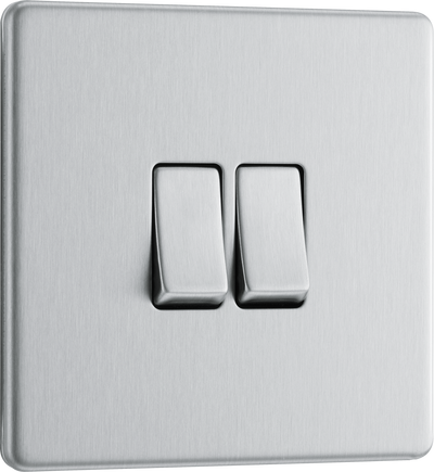 BG Electrical FBS42 Nexus Screwless Flat-Plate Double Light Switch Brushed Steel 2 Way 10A by British General (BG-FBS42-Shopify-SA_1)