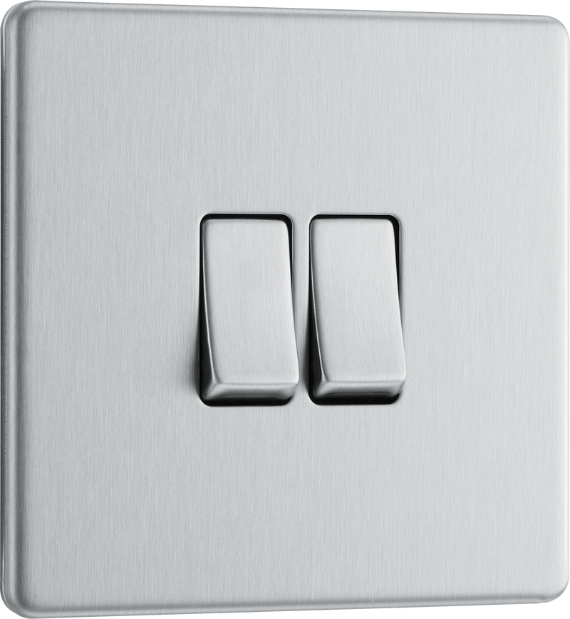 BG Electrical FBS42 Nexus Screwless Flat-Plate Double Light Switch Brushed Steel 2 Way 10A