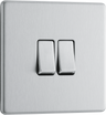 BG Electrical FBS42 Nexus Screwless Flat-Plate Double Light Switch Brushed Steel 2 Way 10A by British General (BG-FBS42-Shopify-SA_1)