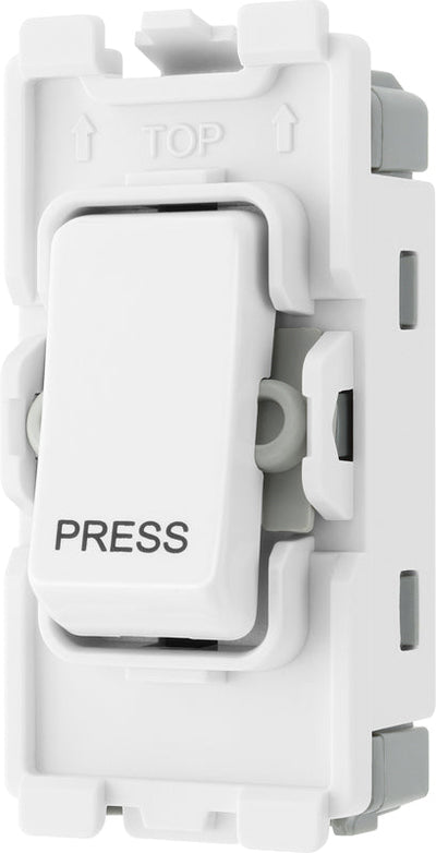 BG RPCDW14 Evolve Grid White 20A 20AX 1 Way 1 Pole PRESS Retractive Switch Module by British General (BG-RPCDW14)