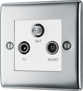 BG NPC67W Nexus Metal Polished Chrome 2 Gang 1x TV 1x FM 1x Satellite Screened
