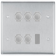 BG Brushed Steel 5 Gang Trailing Edge LED Dimmer Light Switch 2 Way Custom Switch by British General (NEXUS-BS-5G-CUSTOM-5xDIMMER-2Way)