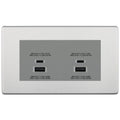 BG Screwless Brushed Steel 4G Faceplate with 45W USB A+C Charger Modules – Grey Insert
