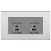 BG Screwless Brushed Steel 4G Faceplate with 45W USB A+C Charger Modules – Grey Insert by British General (BG-FBSEMR4+EMUSBAC45G)