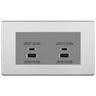 BG Screwless Brushed Steel 4G Faceplate with 45W USB A+C Charger Modules – Grey Insert by British General (BG-FBSEMR4+EMUSBAC45G)