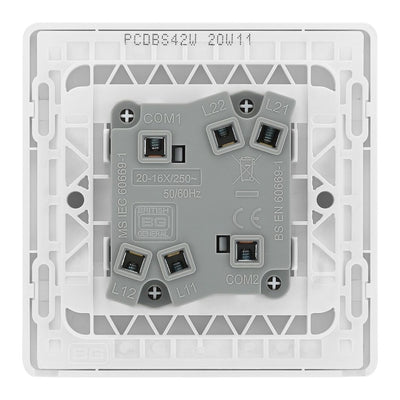 BG Evolve Brushed Steel 2 Gang 20A 16AX 2 Way Light Switch PCDBS42W with 35mm Steel Back Box