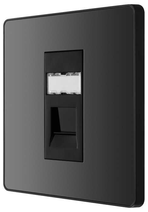 PCDBCRJ451B Side - This Evolve Black Chrome RJ45 ethernet socket from British General uses an IDC terminal connection and is ideal for home and office, providing a networking outlet with ID window for identification.