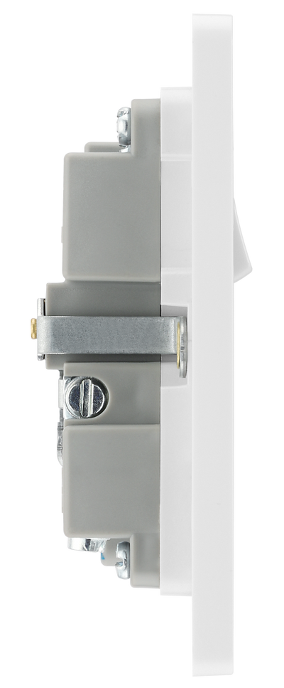 PCDBS21U2W Side - This Evolve Brushed Steel 13A single power socket from British General comes with two USB charging ports, allowing you to plug in an electrical device and charge mobile devices simultaneously without having to sacrifice a power socket.