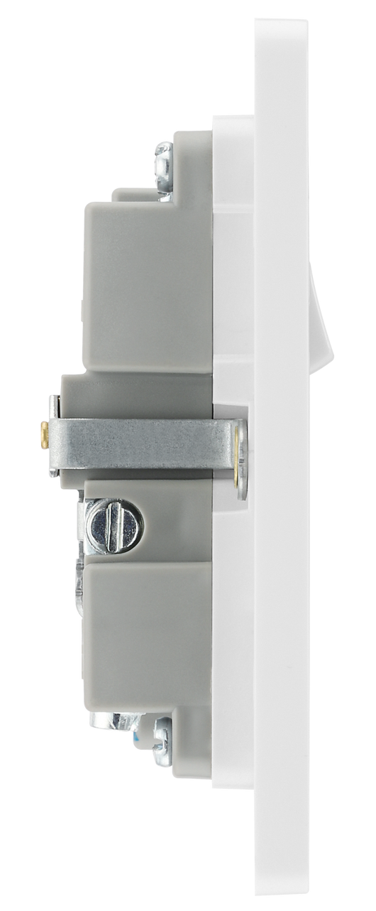 PCDBS21U2W Side - This Evolve Brushed Steel 13A single power socket from British General comes with two USB charging ports, allowing you to plug in an electrical device and charge mobile devices simultaneously without having to sacrifice a power socket.