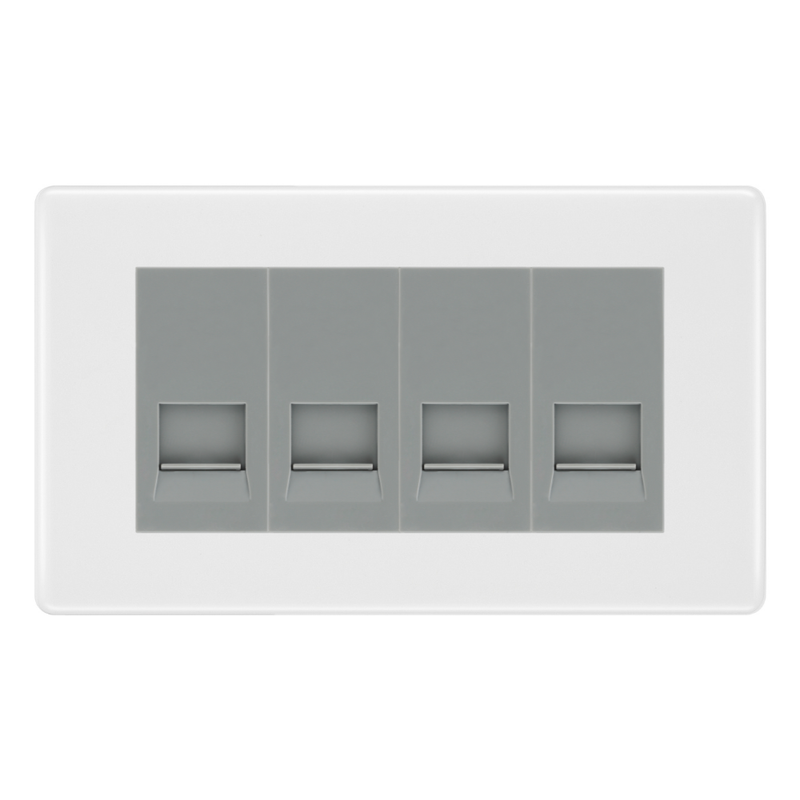BG White Moulded 4 Gang Master Telephone Socket - Grey Insert