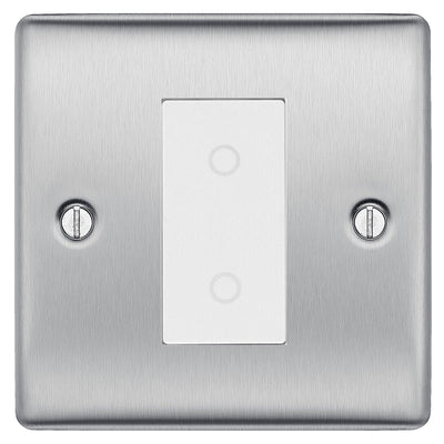 BG Brushed Steel Single Secondary Touch Dimmer Switch White Insert NBSTDS1W by British General (BG-EMTDSW+NBSEMS1)