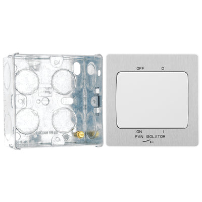BG Evolve Brushed Steel Fan Isolator Switch PCDBS15W with 35mm Steel Back Box