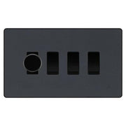 BG Evolve Matt Grey 4 Gang Switch 1x Trailing Edge LED Dimmer 3x Intermediate Custom Grid Switch by British General (BG-Evolve-MG-4G-CUSTOM-1x-Dimmer-3x-INT)
