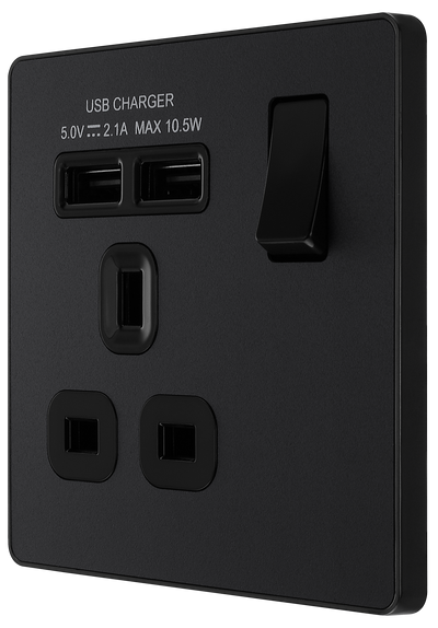 BG Evolve PCDMB21U2B Matt Black 1 Gang 13A 2.1A Socket-Black Insert