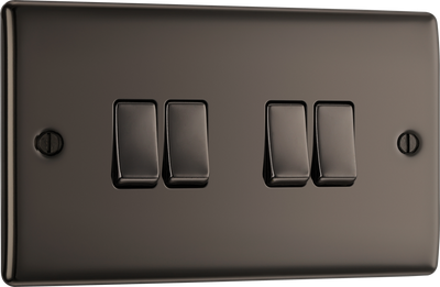 BG NBN44 Nexus Metal Black Nickel 4 Gang 10A 10AX 2 Way Plate Switch