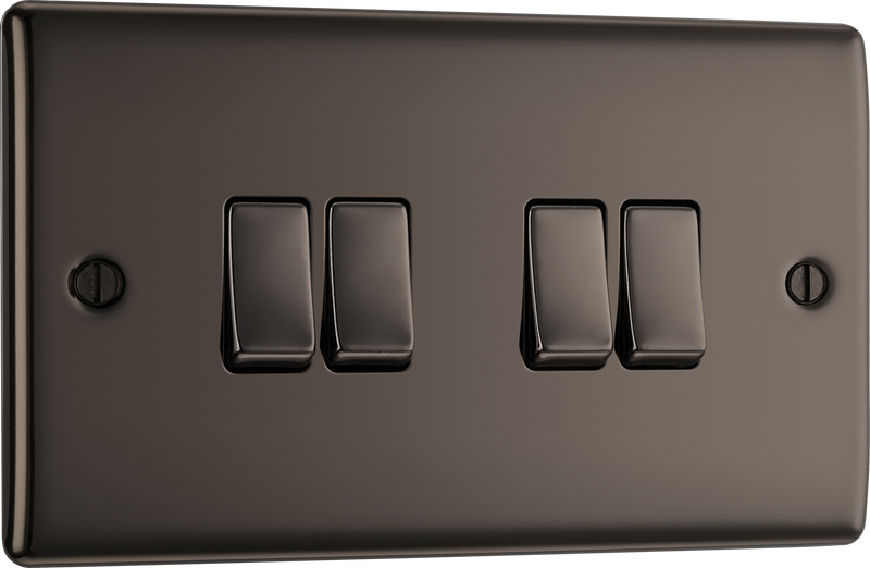 BG NBN44 Nexus Metal Black Nickel 4 Gang 10A 10AX 2 Way Plate Switch
