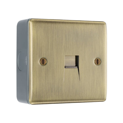 BG Nexus Antique Brass Single Slave Telephone Socket with Surface Pattress Back Box by British General (BG-NABBTS1+MC501)