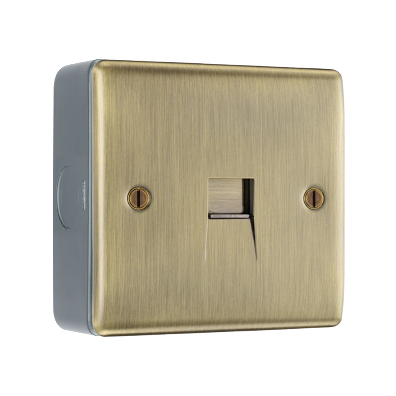 BG Nexus Antique Brass Single Slave Telephone Socket with Surface Pattress Back Box