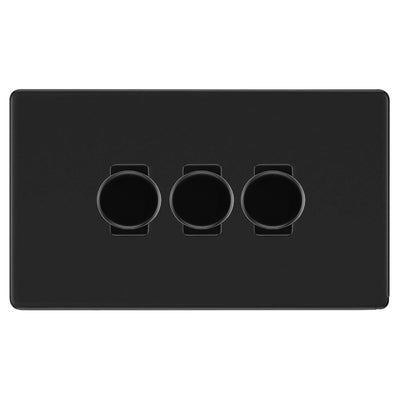 BG Screwless Flatplate Matt Black 3 Gang 2 Way Trailing Edge Dimmer LED Compatible Custom Grid Switch - FFB83 by British General (BG-SCREWLESS-3GANG-CUSTOM-DIMMER-SWITCH)