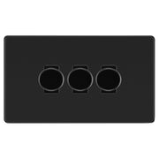 BG Screwless Flatplate Matt Black 3 Gang 2 Way Trailing Edge Dimmer LED Compatible Custom Grid Switch - FFB83 by British General (BG-SCREWLESS-3GANG-CUSTOM-DIMMER-SWITCH)