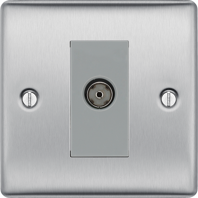 BG NBS62 Nexus Isolated co-axial,1 gang Brushed Steel Satellite Socket Outlets