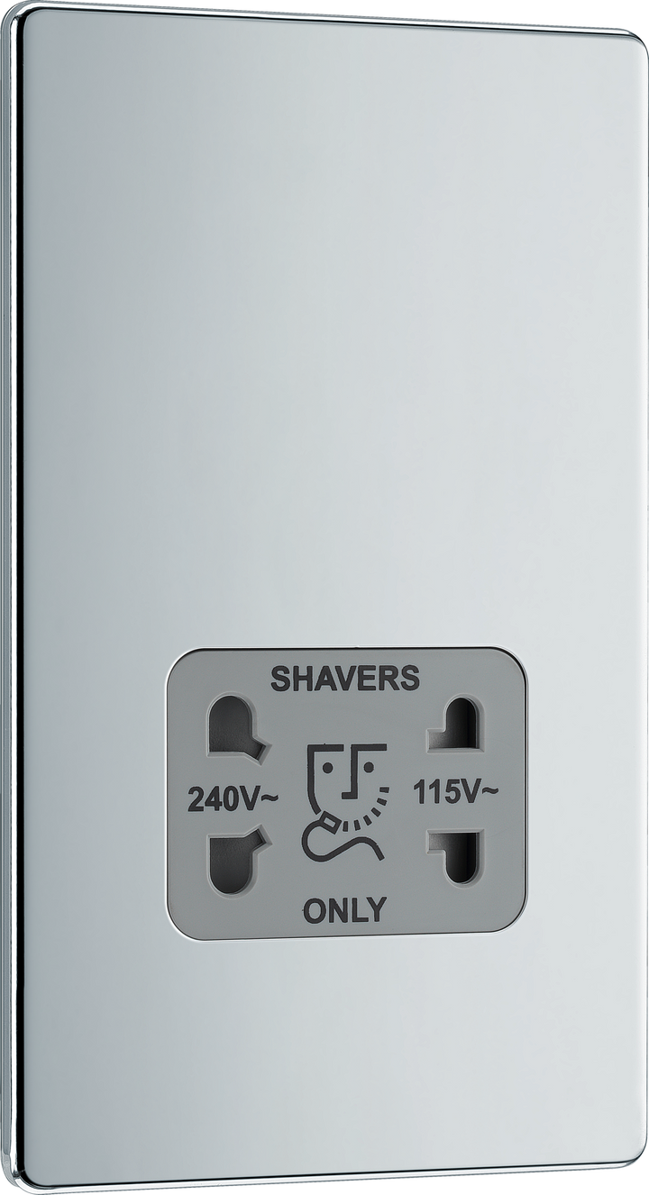 FPC20G Front - This dual voltage shaver socket from British General is suitable for use with 240V and 115V shavers and electric toothbrushes.