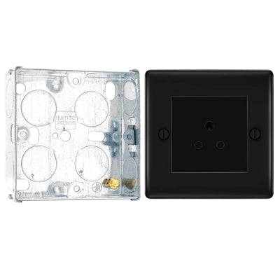 BG Nexus Matt Black 2A Unswitched Round Pin Socket NFB28B with 25mm Steel Back Box by British General (BG-NFB28B+HGS02)