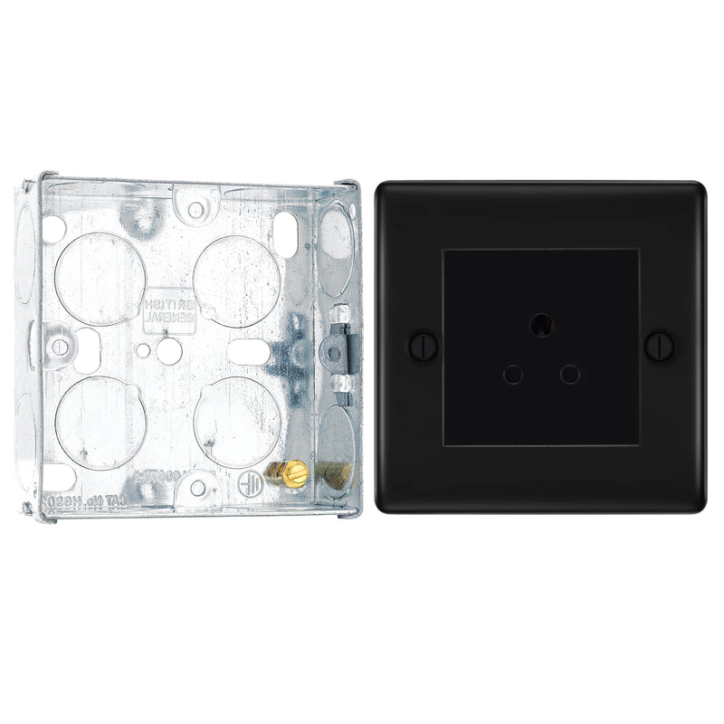 BG Nexus Matt Black 2A Unswitched Round Pin Socket NFB28B with 25mm Steel Back Box