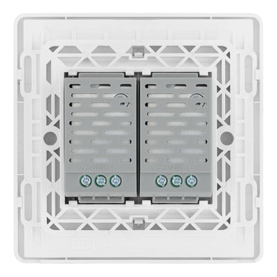 BG Evolve Brushed Steel Double Master Touch Dimmer Switch PCDBSTDM2W with 35mm Steel Back Box