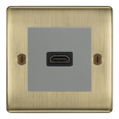 BG Nexus Antique Brass 1 Gang HDMI Socket Grey Insert by British General (BG-EMHDMIG+NABEMS2)